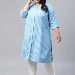 AURELIA Plus Size Woven Design Straight Cotton Kurta-picture-47