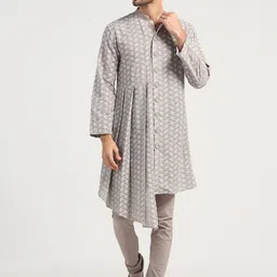 LELA Men Geometric Striped Flared Sleeves Thread Work Kurta-39