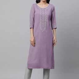 AURELIA Floral Embroidered Regular Sleeves Thread Work Straight Kurta-image-79
