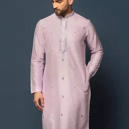 KISAH Embroidered Mandarin Collar Mirror Work Kurta-image-40