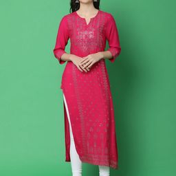 V-Mart Floral Embroidered Panelled Thread Work Straight Kurta-image-18