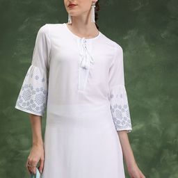 Vishudh Floral Embroidered Flared Sleeves Straight  Kurti-31