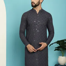 SOJANYA Ethnic Motifs Embroidered Sequinned Pure Cotton Kurta-picture-25