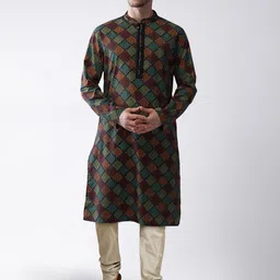 KISAH Men Brown, Orange Geometric Thread Work Kurta-picture-38