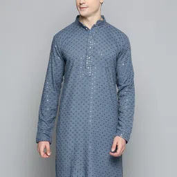 Jompers Men Mandarin Collar Embellished Cotton Kurta-8