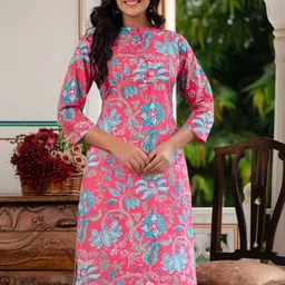 Kohsh Floral Printed Mandarin Collar Pure Cotton Straight Kurta-image-18