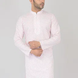 DEYANN Men White & Orange Ethnic Motifs Cotton Printed Kurta-image-42
