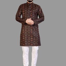 IMAGO Ethnic Motifs Printed Mandarin Collar Cotton Straight Kurta-image-76