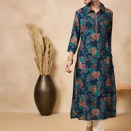 Anouk Floral Printed Mirror Work Straight Kurta-picture-32