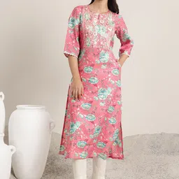 Libas Floral Printed Embroidered Notch Neck Kurta-image-94