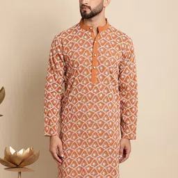 Anouk Ethnic Motifs Embroidered Band Collar Cotton Regular Kurta-image-69