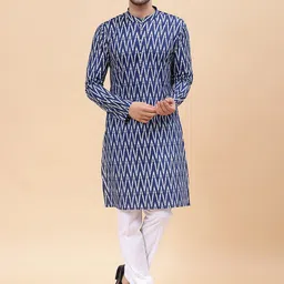 See Designs Chevron Printed Mandarin Collar Straight Pure Cotton Kurta-image-63