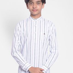 Crimsoune Club Boys Striped Woven Design Mandarin Collar Pure Cotton Kurta-20