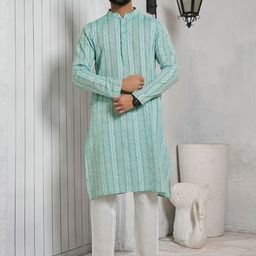 Inddus Striped Mandarin Collar Cotton Straight Kurta-image-20