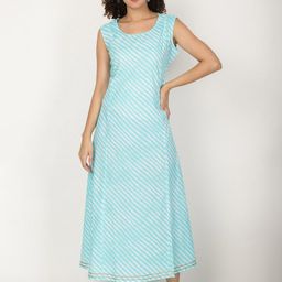 Rue Collection Striped Round Neck Sleeveless Cotton A-line Kurta-image-17