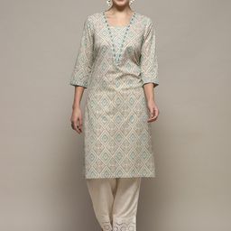 Biba Ethnic Motifs Printed V-Neck Thread Work Straight Kurta-picture-41
