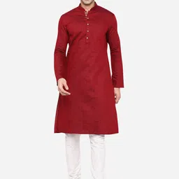 Greenfibre Men Maroon Thread Work Kurta-picture-7