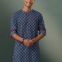 VASTRAMAY Ethnic Motifs Printed Mandarin Collar Straight Kurta-image-20