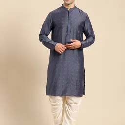 Amodh by Kisah Men Blue Geometric Thread Work Kurta-picture-33