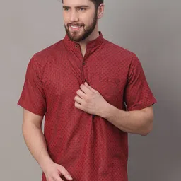 Aarsha Mandarin Collar Woven Design Cotton Kurta-picture-29