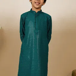 Sanwara Boys Geometric Embroidered Chikankari With Sequinned Cotton Straight Kurta-picture-45