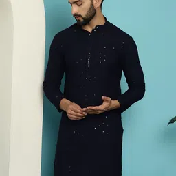 SOJANYA Geometric Embroiedred Pure Cotton Sequined Straight Kurta-picture-12