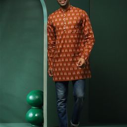AKS Ikat Printed Band Collar Pure Cotton Straight Kurta-image-51
