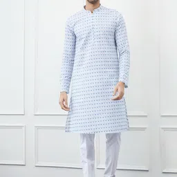 See Designs Geometric Embroidered Thread Work Straight Cotton Kurta-image-16
