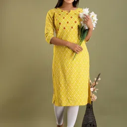 FERANOID Geometric Printed Notched Neck Thread Work Kurta-picture-5