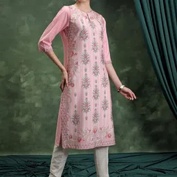 KETCH Floral Printed Notched Neck Straight Kurta-picture-18