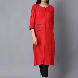 W Geometric Print Cotton Blend Straight Kurta-26