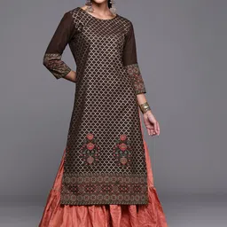 Indo Era Women Ethnic Motifs Foil Printed Straight Cotton Kurtas-picture-54