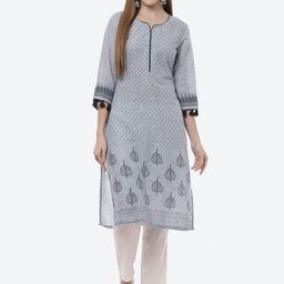 Rangriti Women Grey & Black Ethnic Motifs Thread Work Kurta-picture-3