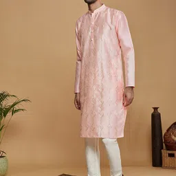 KISAH Mandarin Collar Geometric Embroidered Straight Kurta-image-36
