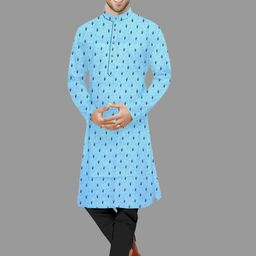 IMAGO Ethnic Motifs Printed Mandarin Collar Cotton Straight Kurta-image-71