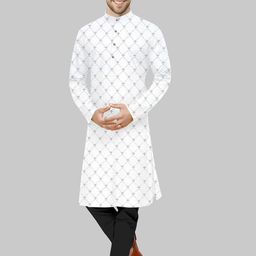 IMAGO Ethnic Motifs Woven Design Mandarin Collar Pure Cotton Straight Kurta-image-69