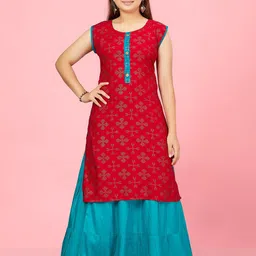 Aarika Girls Ethnic Motifs Printed Sleeveless Cotton Straight Kurta-image-10