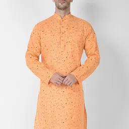 SG LEMAN Men Orange Geometric Printed Kurta-image-84