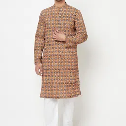 Fabindia Men Geometric Printed Cotton Kalamkari Slim Fit Kurta-picture-38