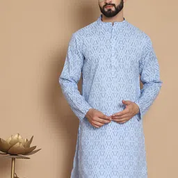 Anouk Blue Ethnic Motifs Printed Mandarin Collar Pure Cotton Straight Kurta-picture-15