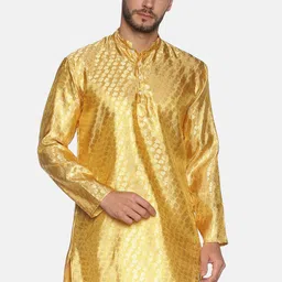 Sethukrishna Men Gold-Toned Ethnic Motifs Kurta-image-16