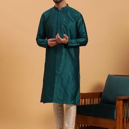 NAMASKAR Ethnic Motifs Woven Design Silk Straight Kurta-image-73