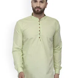 Benstoke Men Lime Green Cotton Blend Short Kurta-picture-57