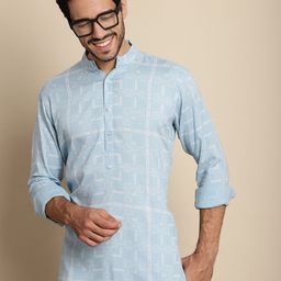 Anouk Blue Geometric Printed Band Collar Kurta-image-61