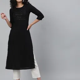 KIMAYRA Women Black Yoke Design Mirror Work Kurta-image-22