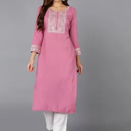 KALINI Round Neck Yoke Design Thread Work Straight Kurta-image-94