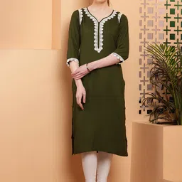 Bhuja V-Neck Thread Work Straight Kurta-image-12