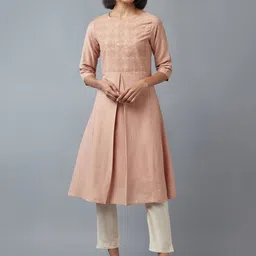 W Women Pink Yoke Design Embellished Pleated Kurta-43