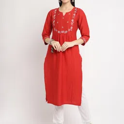 Rajnandini Women Red Floral Yoke Design Kurta-image-50