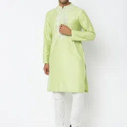 Ethnicity Floral Yoke Design Thread Work Mandarin Collar Kurta-picture-36